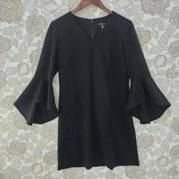 Tahari Arthur S. Levine Flare sleeve V neck Shift Dress Women's  4 black - Picture 1 of 8